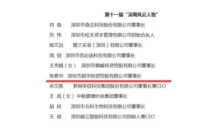 朗华集团董事长张春华荣膺第十一届深商风云人物 - 朗华要闻 - 深圳市朗华供应链效劳有限公司